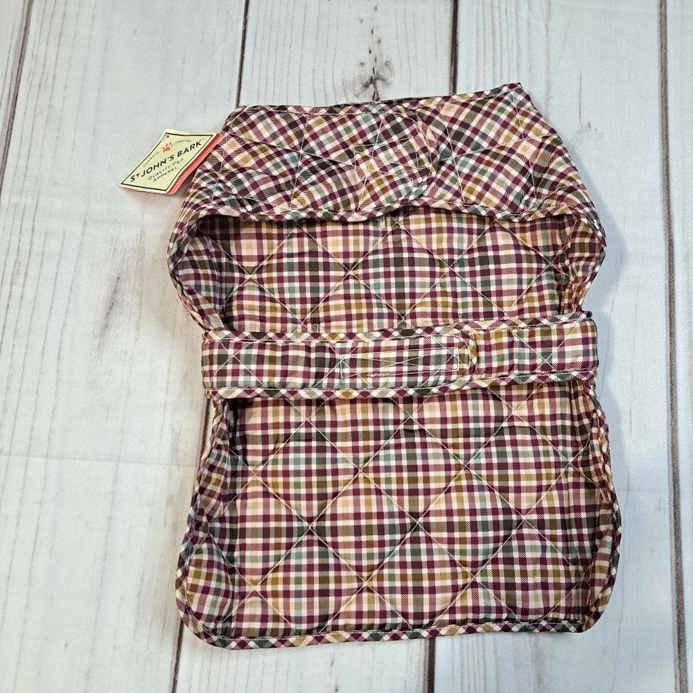 St John's Bark NWT Neutral Plaid Puffer Dog Coat Size Medium